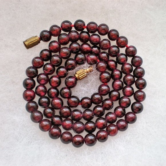 Antique Vintage Genuine Round Red Rhodolite Garnet Beads Beaded Necklace 17